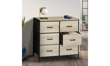 Commode Iris 6 tiroirs en bois et tissu