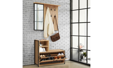Vestiaire d'entrée 2 en 1 Memphis range chaussures avec miroir