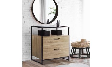 Commode Siena 2 tiroirs et plateau en verre