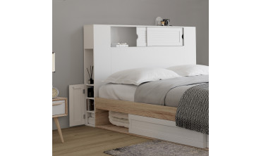 Tête de lit sur pieds Orem avec rangement coulissant
