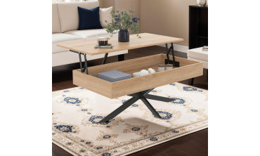 Table basse Spider avec plateau relevable bois et pieds croisés noir L100cm