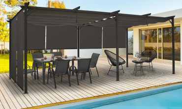 Pergola Marina en acier avec toit rétractable et 6 stores gris 3x6m