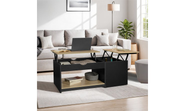 Table basse Elina avec double plateau relevable et coffre latéral L110cm
