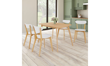 Chaises Frida assise blanche et pieds bois