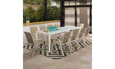 Salons de jardin Minorca en textilène et verre trempé