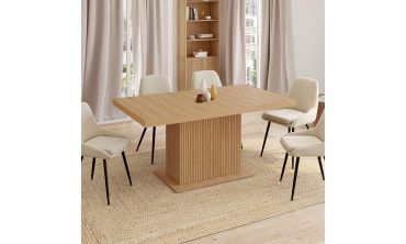 Table repas extensible Albane 160-200cm bois pieds effet tasseaux avec rangement intégré