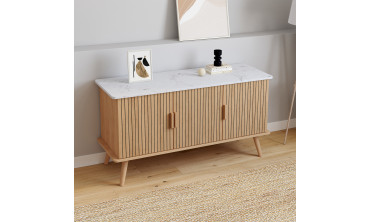 Buffet Marceau 3 portes effet lattes et dessus marbre L110cm