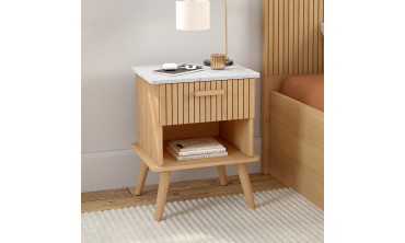 Tables de chevet Marceau effet lattes et dessus marbre - lot de 2