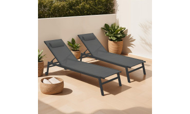 Transats inclinables Faro 5 positions en aluminium gris anthracite - lot de 2