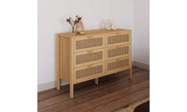 Commode Eve 6 tiroirs en cannage