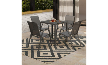 Ensemble repas Minorca 4 places en textilène et verre trempé gris anthracite