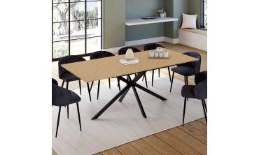 Table repas Spider plateau extensible 160-200cm effet chevron et pieds croisés noirs