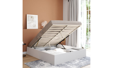 Lit coffre Malta en bois blanc avec sommier 140x190cm