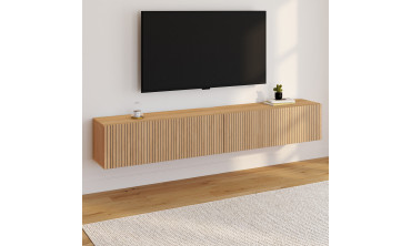 Meuble TV suspendu Faustine effet lattes L180cm