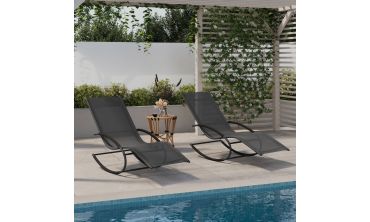 Transats à bascule Malawi en acier et textilène gris - lot de 2