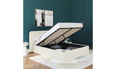 Lit coffre Valentina en tissu bouclette avec sommier et tête de lit 140x190cm