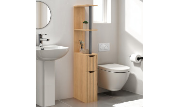 Colonne de salle de bain avec étagères + 2 portes Faustine effet lattes