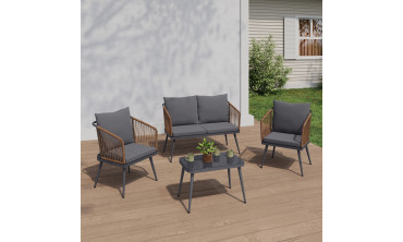 Salon de jardin Florida 4 places avec coussins en acier et polyrotin