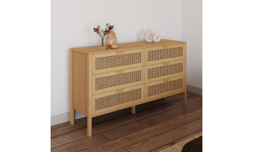 Commode Eve 6 tiroirs en cannage 140cm