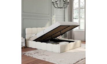Lit coffre Bubble en tissu bouclette avec sommier et tête de lit 140x190cm