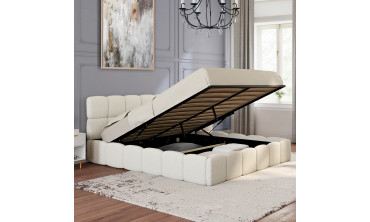 Lit coffre Bubble en tissu bouclette avec sommier et tête de lit 160x200cm