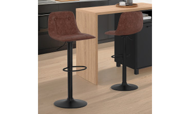 Tabourets de bar réglables Edison marron et pied métal noir - lot de 2