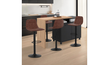 Tabourets de bar réglables Edison marron et pied métal noir - lot de 4