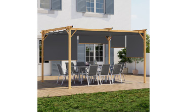 Pergola Marina en acier effet bois avec toit rétractable et 4 stores gris 3x4m