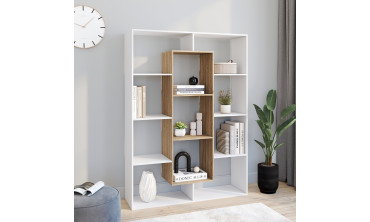 Etagère bibliothèque Paulette 11 compartiments bois et blanche 143cm