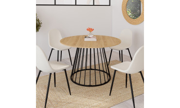 Table repas Adelle plateau rond extensible 110-150cm et pied filaire noir