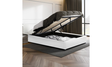 Lit coffre Otto en similicuir blanc avec sommier 140x190cm