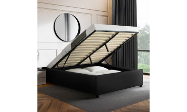 Lit coffre Otto en similicuir noir avec sommier 140x190cm