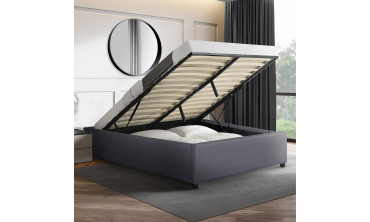 Lit coffre Otto en similicuir gris avec sommier 140x190cm