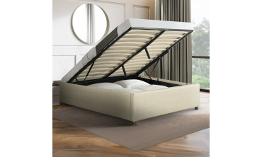 Lit coffre Otto en tissu beige avec sommier 140x190cm