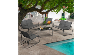 Salon de jardin 6 places en textilène gris