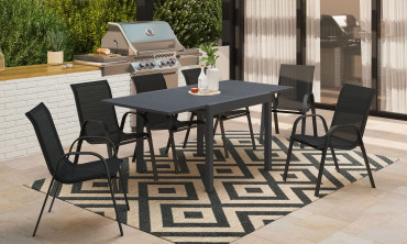 Table de jardin extensible en polywood gris anthracite 90-180cm