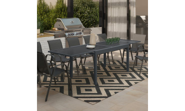 Table de jardin extensible en verre trempé gris foncé 135-270cm