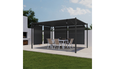 Pergola Venice toit lames orientables et 4 stores gris 3x4m
