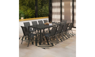 Salon de jardin Formentera 10 places en acier gris et verre trempé