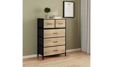 Commode Iris 5 tiroirs en bois et tissu
