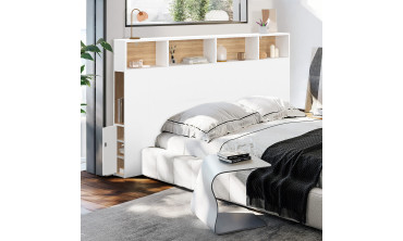 Tête de lit Léo bois et blanche avec rangements 165cm