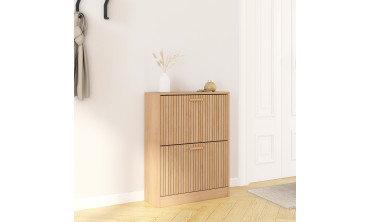 Meuble à chaussures Faustine 2 portes effet lattes - 12 paires