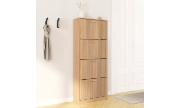 Meuble à chaussures Faustine 4 portes effet lattes - 24 paires