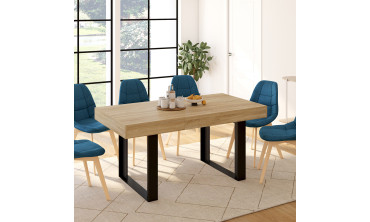 Table repas Brixton plateau extensible 120-160cm plateau bois et pieds noirs
