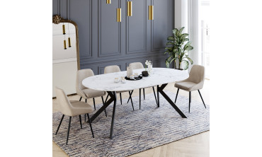 Table repas Spider plateau extensible 110-200cm rond effet marbre et pieds noirs