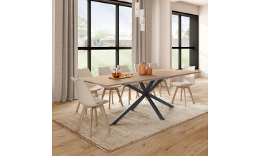 Table repas Spider plateau extensible 200-240cm bois avec rangement intégré et pieds croisés noirs
