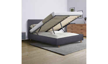 Lit coffre Mala en tissu gris avec sommier et tête de lit 160x200cm