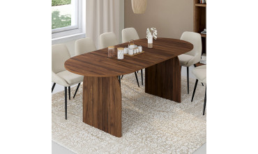 Table repas Japandi plateau extensible 160-200cm effet bois noyer