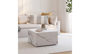 Table basse carrée effet marbre avec rangement 60cm