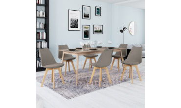 Chaises Nordia assise taupe et pieds bois - lot de 6